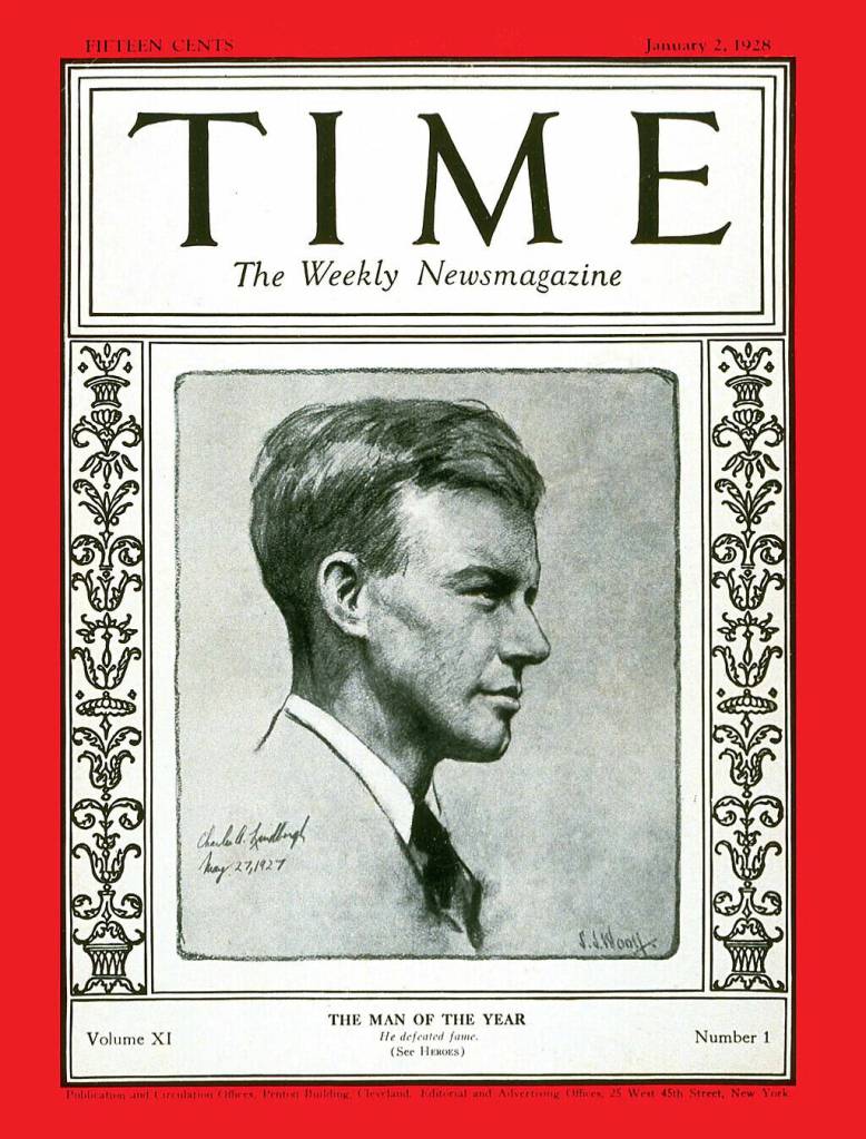 Aviator Charles A. Lindbergh was the Time&rsquo;s first Man of the Year, on the Jan. 2, 1928 issue of the newsmagazine. In December, 2025, the Architects of AI received the designation of Person of the Year. (S.J. Woolf, Public domain, via Wikimedia Commons)