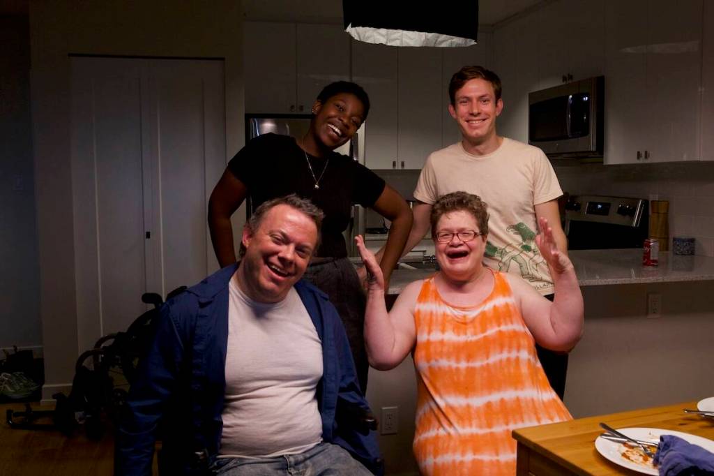 The Mildlife family: Cory Thibert, top right, stands beside Ivy Charles, who plays Lawrence&rsquo;s girlfriend, and Adam Grant Warren and Lianne Crowe, who play his parents. (Courtesy Cory Thibert)