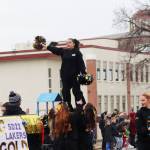 The School District 22 Lakers cheerleading squad put on a show for parade-goers. (Brendan Shykora/Morning Star)