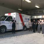 BCEHS paramedic and station chief Kyrykas &ldquo;Kirk&rdquo; Pitaoulis, left, receives a surprise celebration at Station 336 in Revelstoke on Wednesday, Feb. 11. (Evert Lindquist/Revelstoke Review)