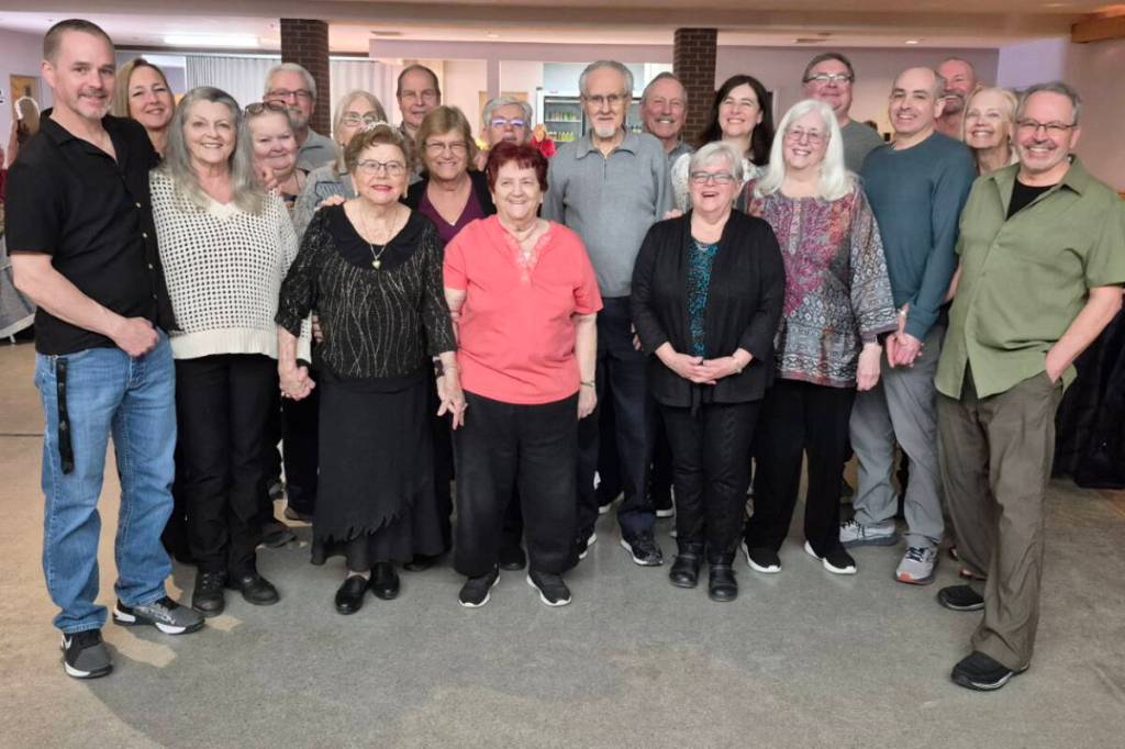 Birthday gal Simone Huhtala (front, third from left) is joined by family for a photo at her 103rd birthday celebration Friday, Feb. 20, at the Schubert Centre in Vernon. (Roger Knox - Morning Star)